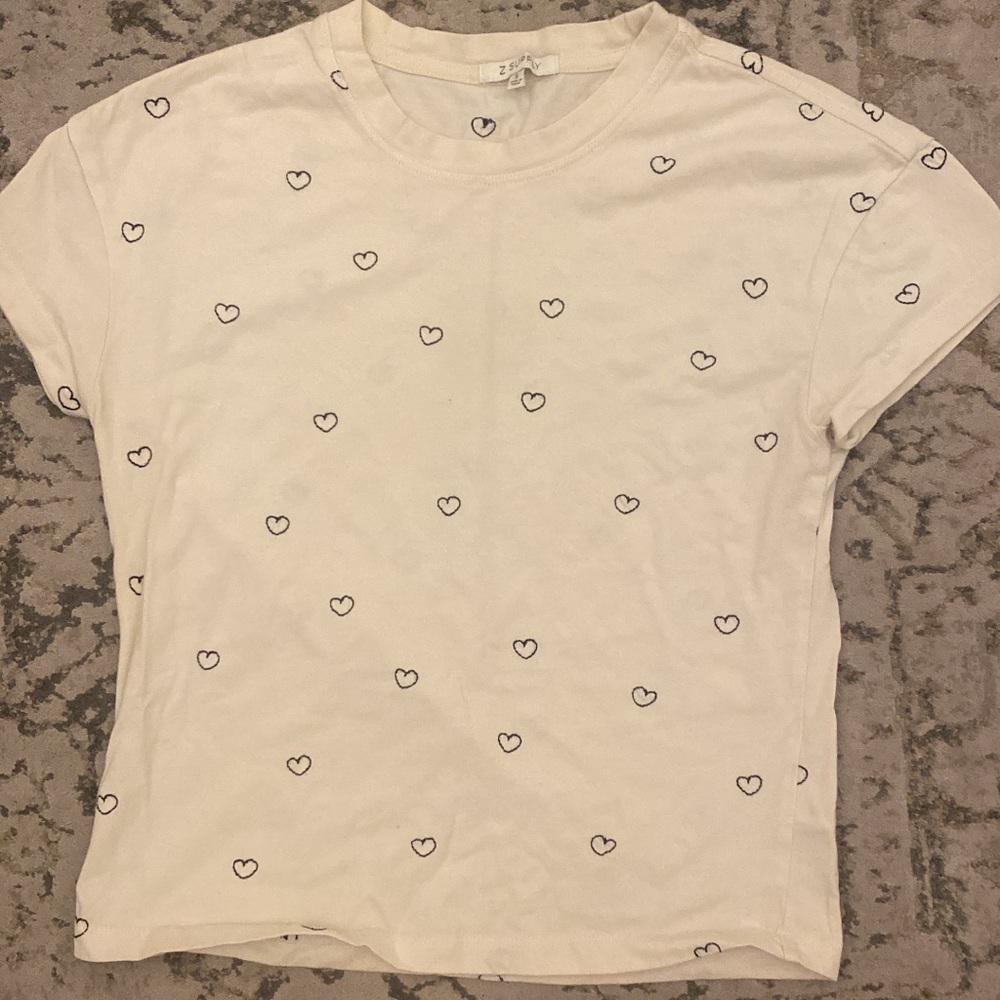 X Supply Cream Embroidered Hearts Crop Tee